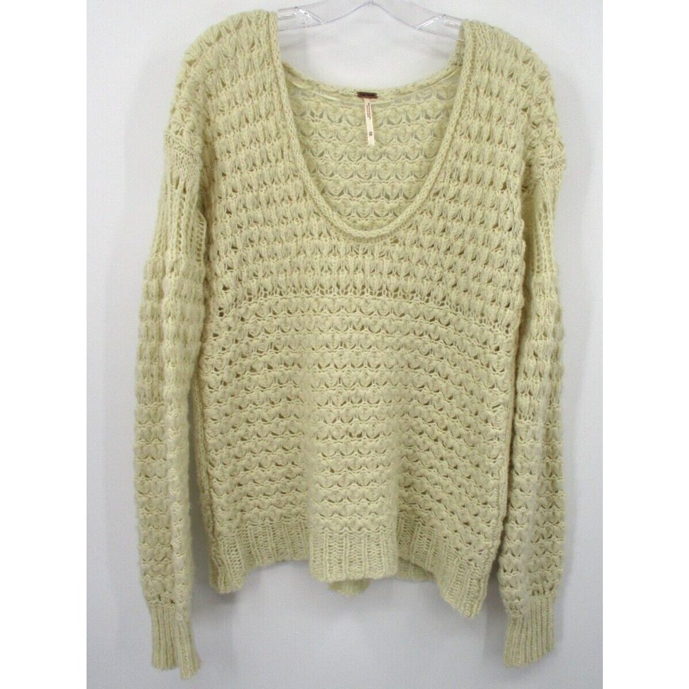 Free People Sweater‎ Womens XS Wool Blend Waves Open Knit Pullover Cozy Bohemian
